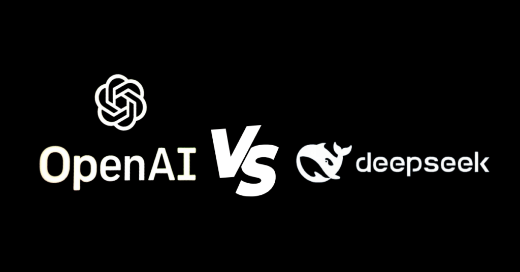 Imagen que compara a OpenAI y DeepSeek, destacando sus diferencias en costos de desarrollo y estrategias tecnológicas.